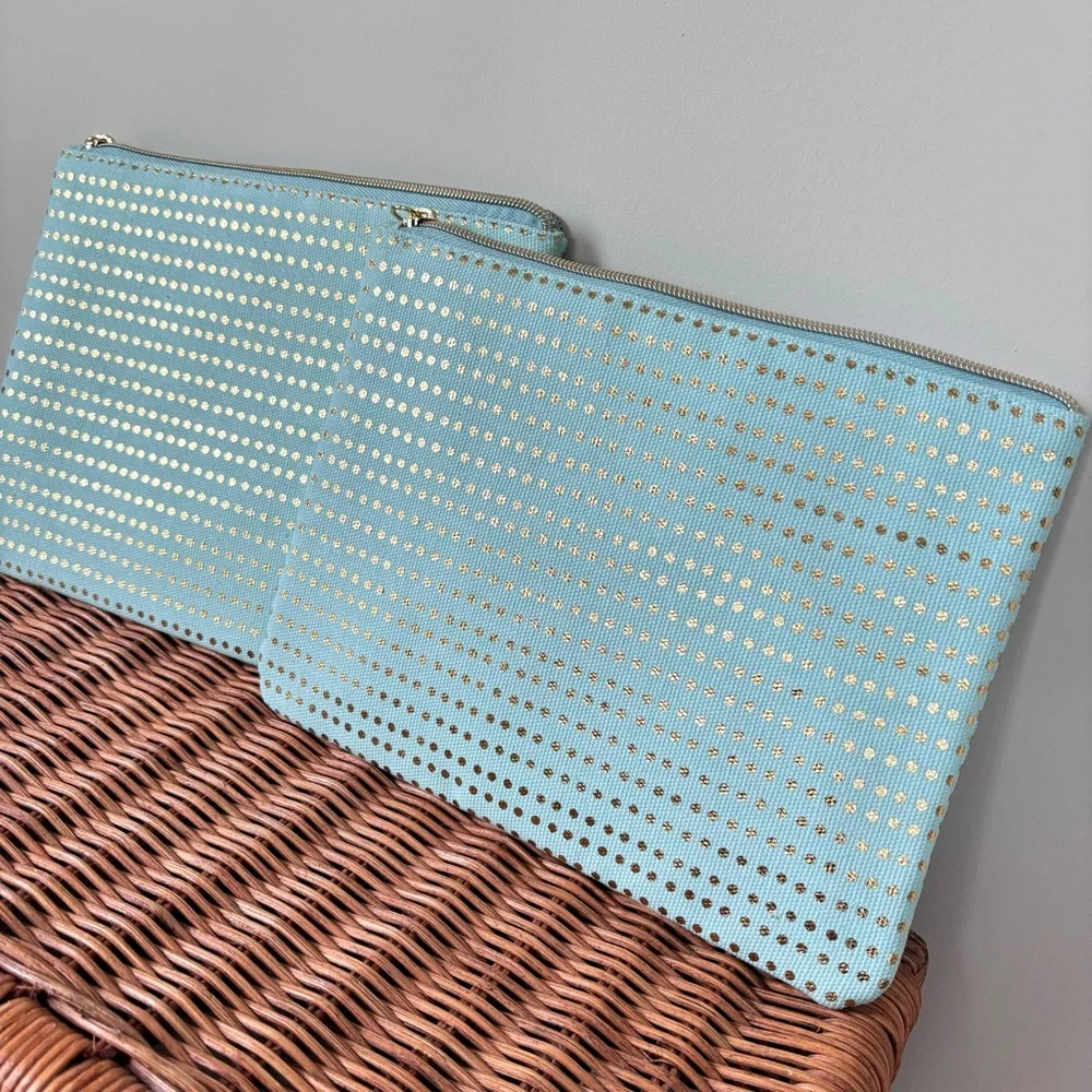 Sophia Joy Women's Set of Two Travel Bags Mint Green and Gold Polka Dots